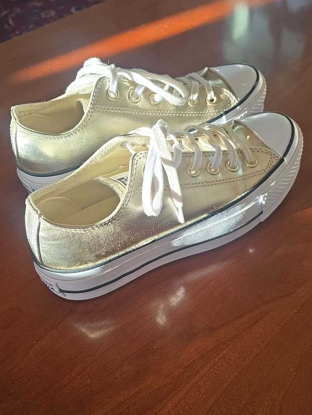 Limited Edition Converse Metallic Gold Low-Top Lift/Platform Lace-Up Sneakers